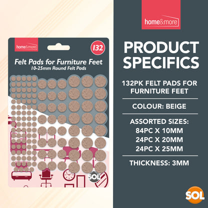 132 Felt Pads Self Adhesive Sticky Furniture Floor Chair Legs Scratch Protectors