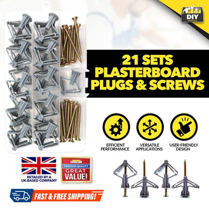 Cavity Wall Plugs and Screws Set – 21 Pack