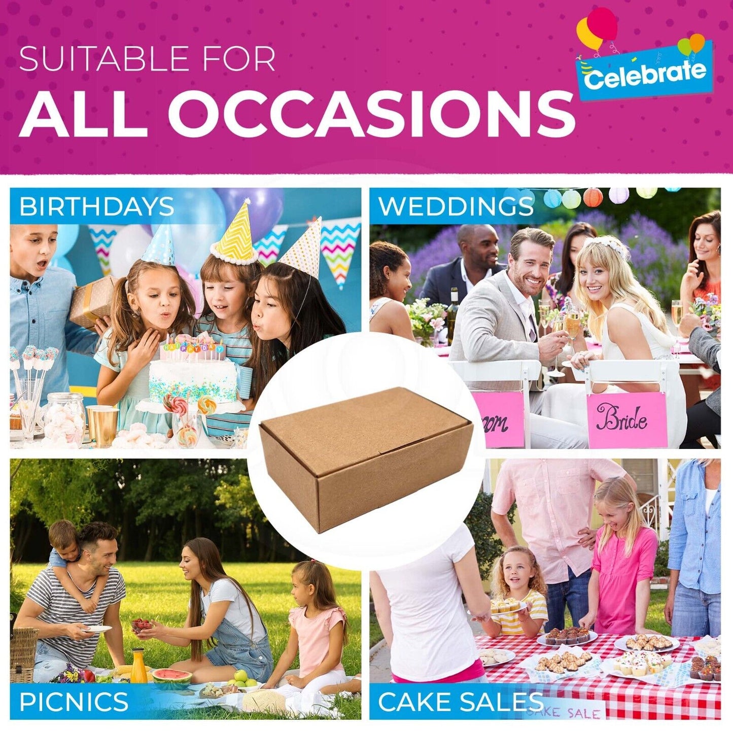 20-100 Brown Kraft Single Cake Slice Boxes Small Individual Wedding Party Favour