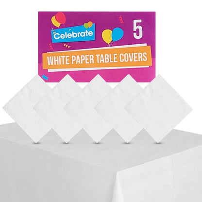 5pk White Paper Table Cloths Square Disposable Birthday Party Tablecloths Covers