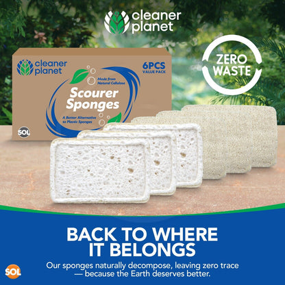 6PK Loofah Sponge Pads Natural Eco Cellulose Scourers Luffa Washing Up Durable