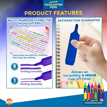 Highlighter Pens Fluorescent Colour Marker School Set | 6 Pack