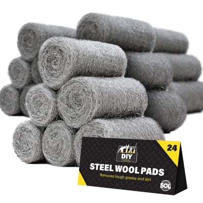 24pk Steel Wire Wool Pads Quality Grade 0 Fine For Rats Mice Smoothing Sanding