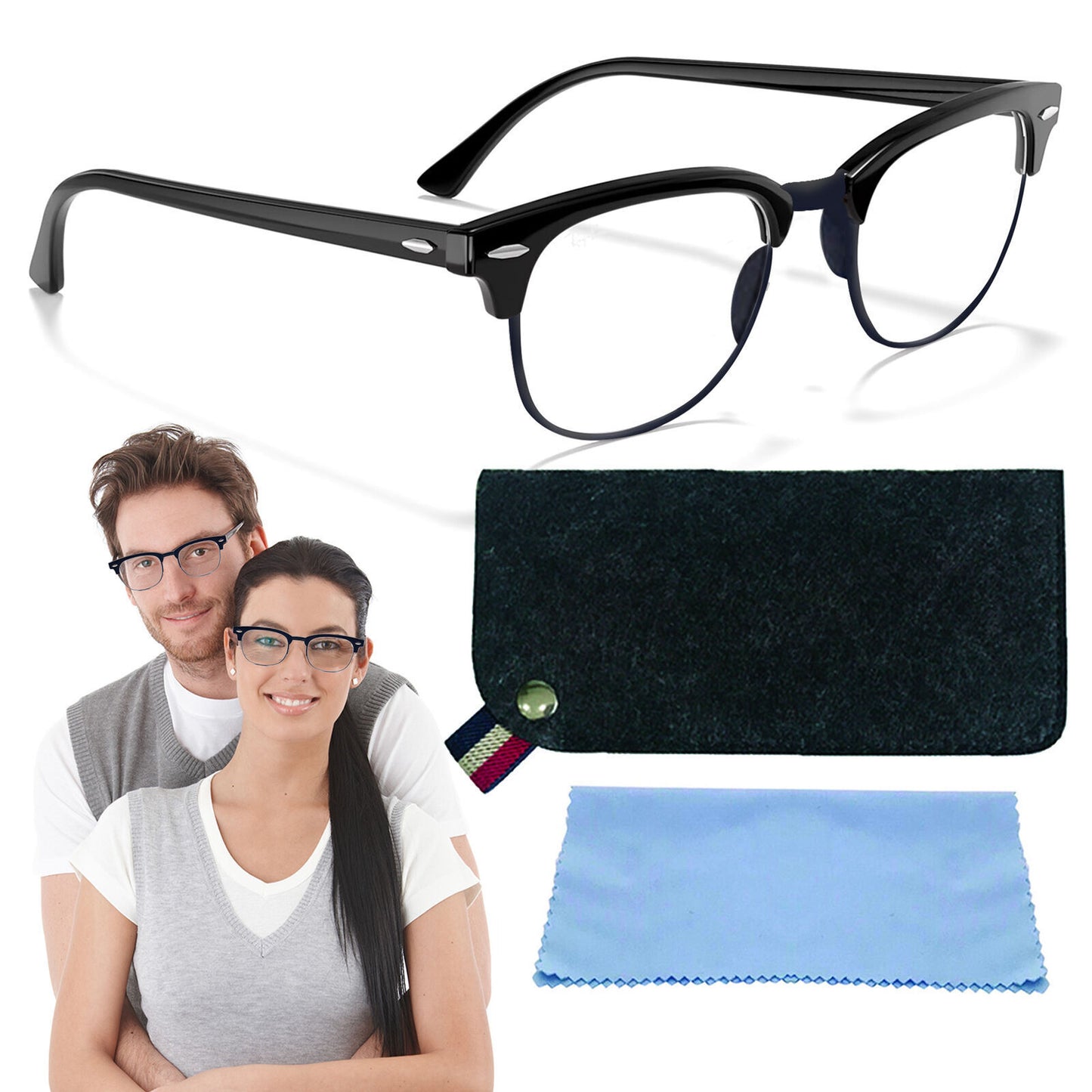 Thin Reading Glasses 2.0+ Strength, Unisex with Glasses Case and Glasses Cloth