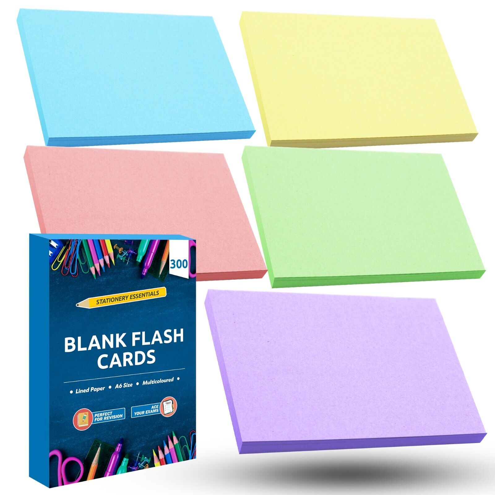 300-600 Record Cards Revision Flash A6 Blank 6x4 Index Coloured Non Ruled 70GSM