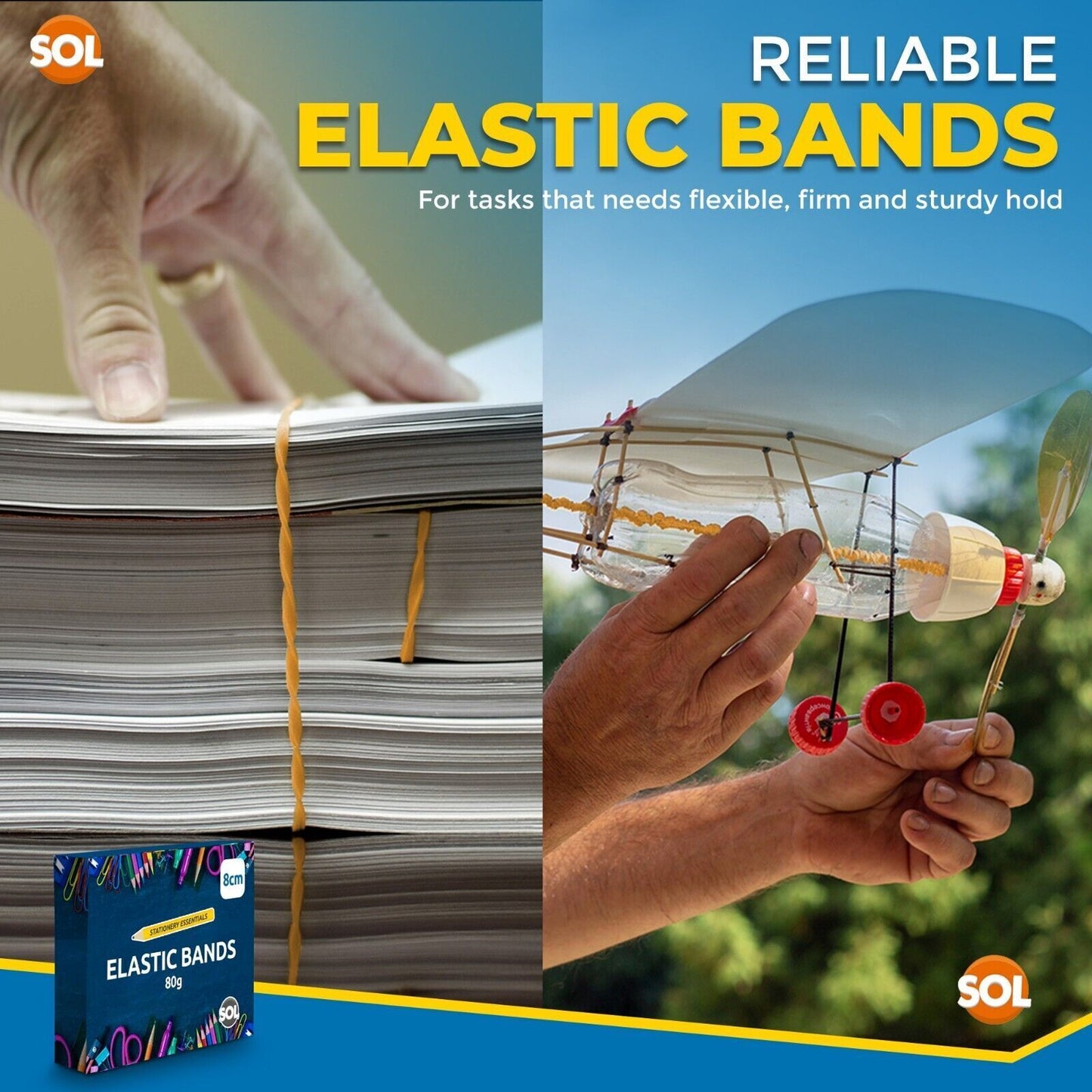 215-430 Natural Elastic Rubber Bands Size 18 Strong Stretchy 80mm x 1.5mm Office