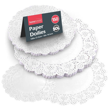 150pk White Paper Doilies 8.5 & 6.5 Inch Round Lace Party Doylies Doyleys Doily