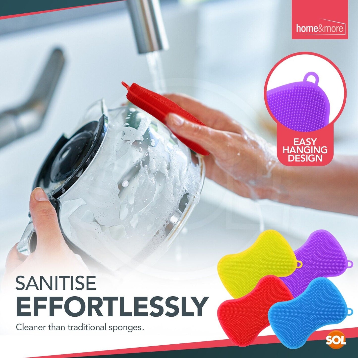 4-8PK Silicone Dish Washing Up Sponge | Kitchen Scrubber Pot Pan Cleaning Brush