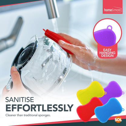 4-8PK Silicone Dish Washing Up Sponge | Kitchen Scrubber Pot Pan Cleaning Brush