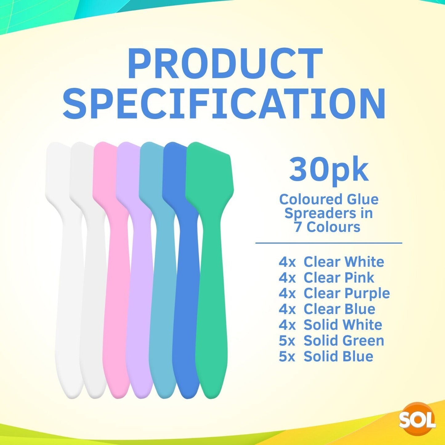 30 Glue Spreaders Assorted Colours Plastic PVA Adhesive Spatulas Kids Arts Craft