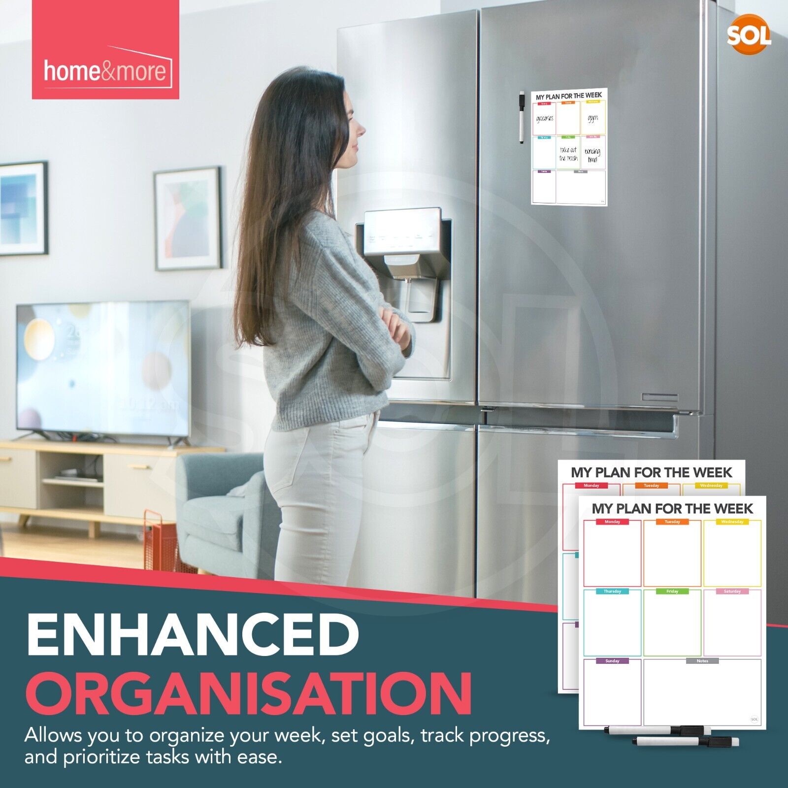 2pk Weekly Planner Magnetic A4 Whiteboard Fridge To Do List Pad  + Dry Wipe Pens