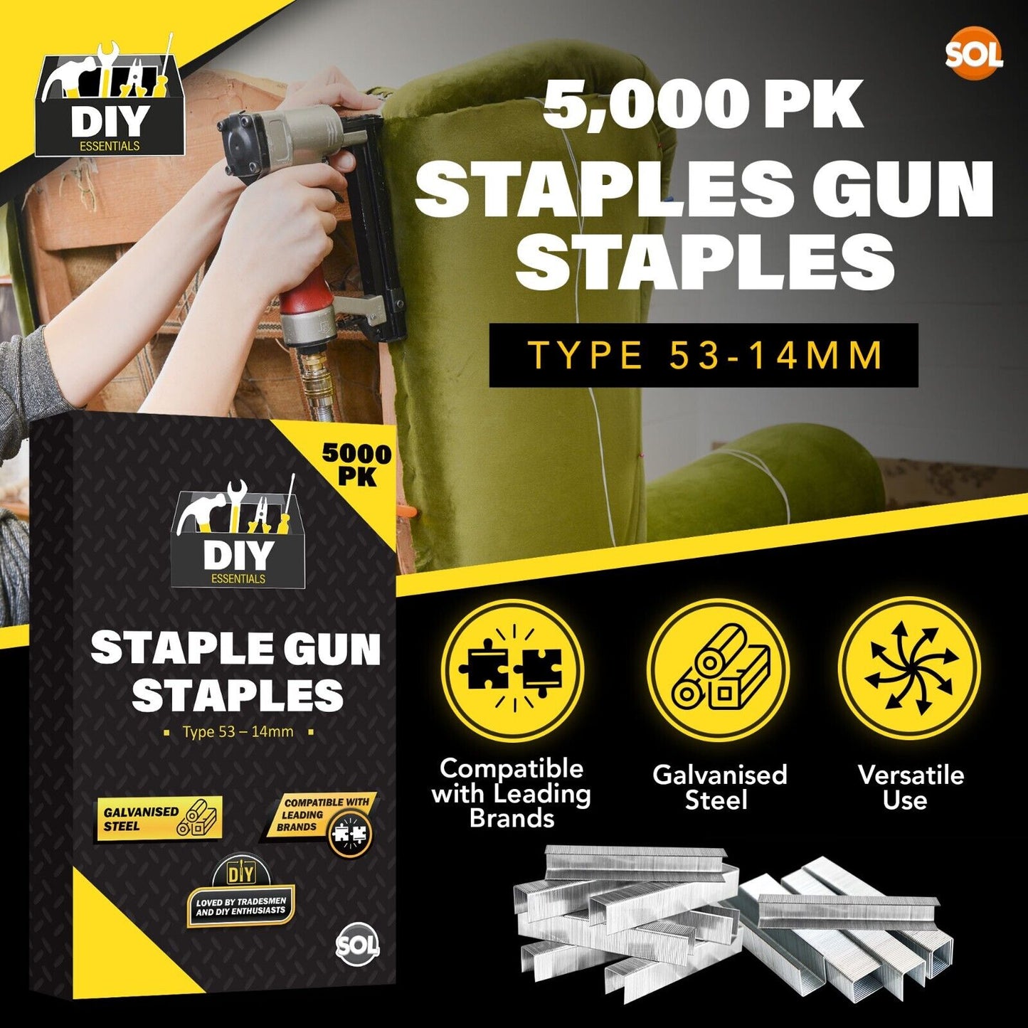5000 Staples for Staple Gun | 10mm 8mm 14mm Type 53 140 | Heavy Duty Upholstery