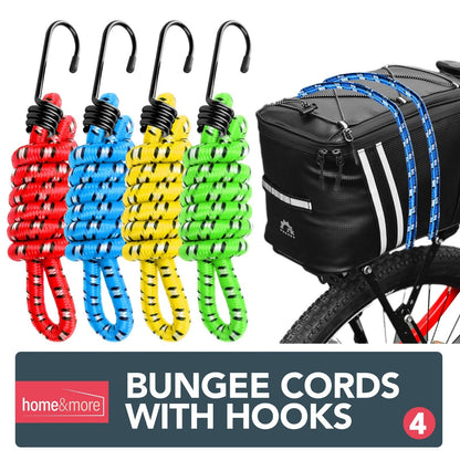4pk Bungee Cords 75cm Long Elastic Luggage Straps Rope with Hooks Clips Car Bike