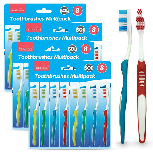 32 Adult Toothbrushes Soft Medium Bristles Manual Pack Dental Care Oral Hygiene