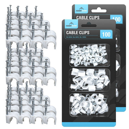 100-300 Cable Clips 6mm 9mm 12mm Round White Plastic Electric Wire Set Wall