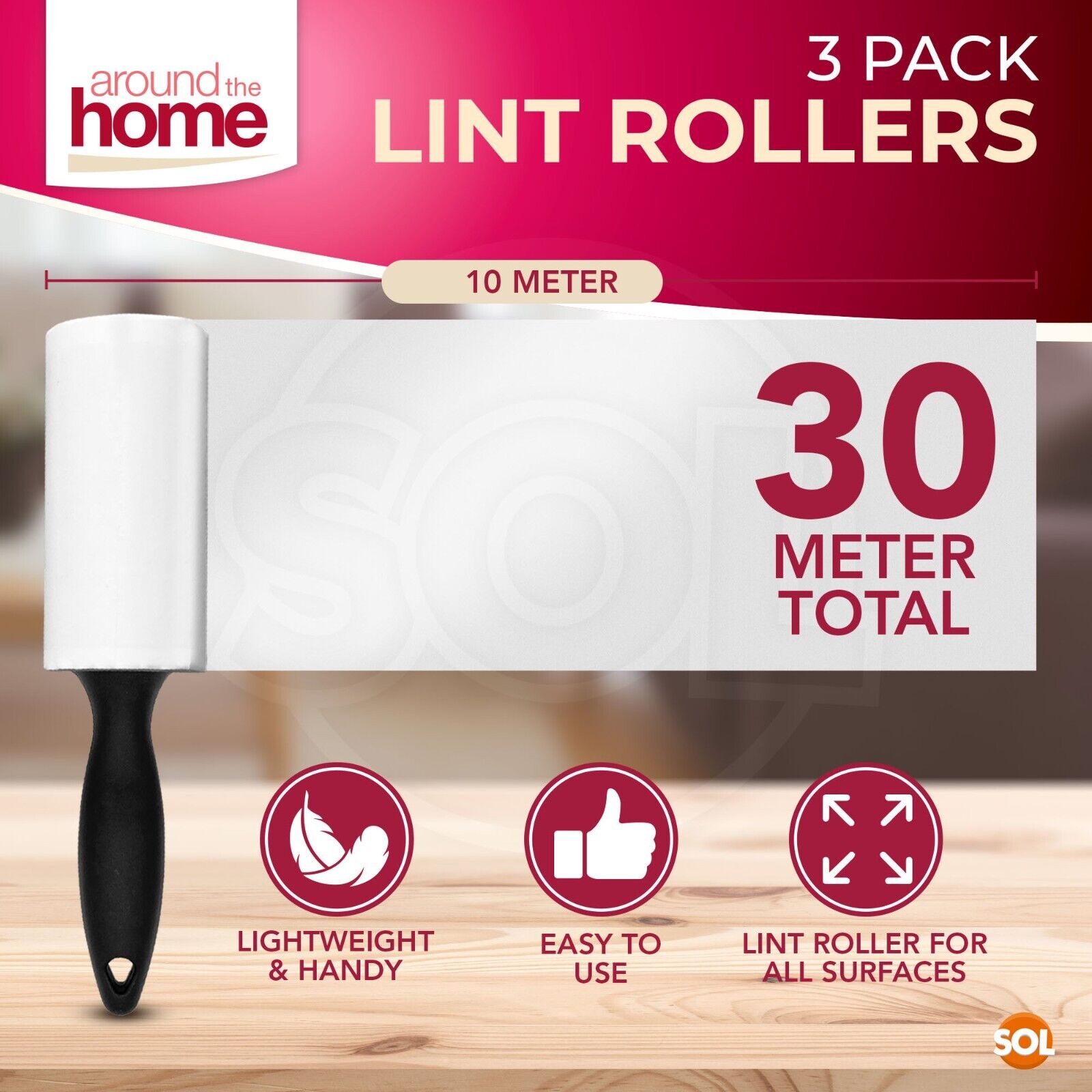 3-6pk x 10m Lint Roller Refills Rolls Pet Hair Clothes Fluff Dust Remover Sticky
