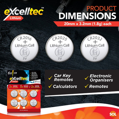 6PK Car Key Fob Battery CR2032 CR2025 CR2016 Batteries For Mercedes Audi Remote