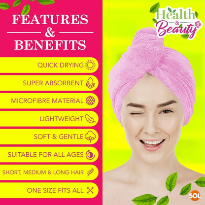 Hair Turban Towel | Microfibre Head Wrap | Quick Dry Drying Bath Shower Hat Cap