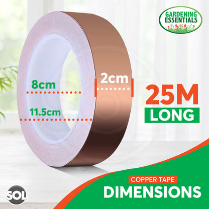 25M Copper Tape 20mm Self Adhesive Foil EMI Shielding Slug Conductive Repellent