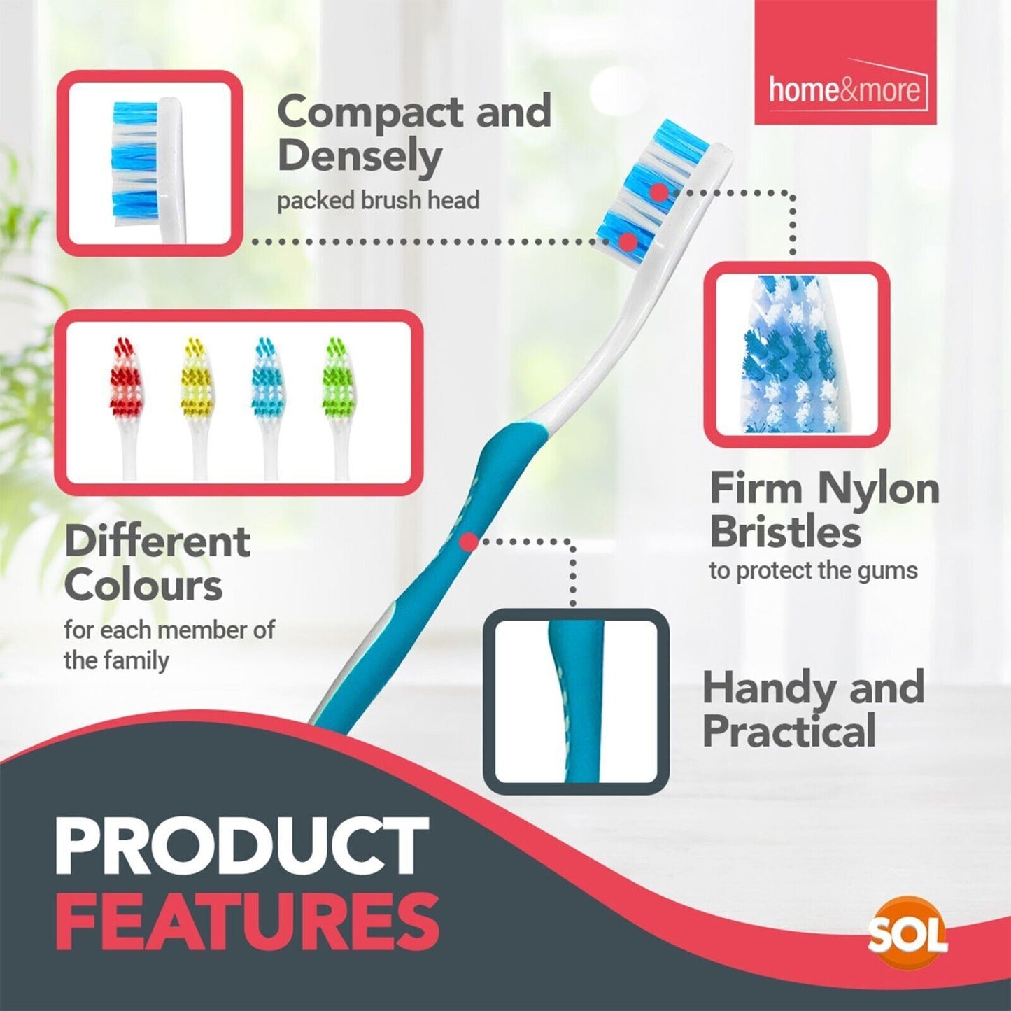32 Adult Toothbrushes Soft Medium Bristles Manual Pack Dental Care Oral Hygiene