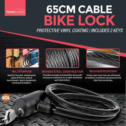 Bike Lock Cable with Keys | 650mm Heavy Duty Strong Steel Bicycle Security Chain