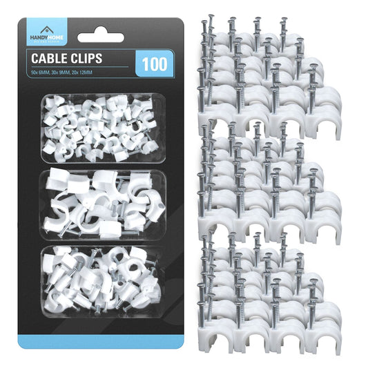 100-300 Cable Clips 6mm 9mm 12mm Round White Plastic Electric Wire Set Wall