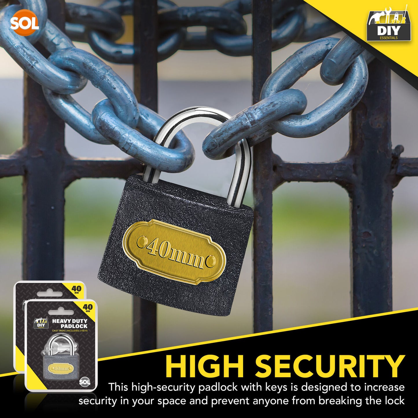 2pk Padlock 40mm Heavy Duty Iron Outdoor Shed Safety Security Shackle Lock 4 Key