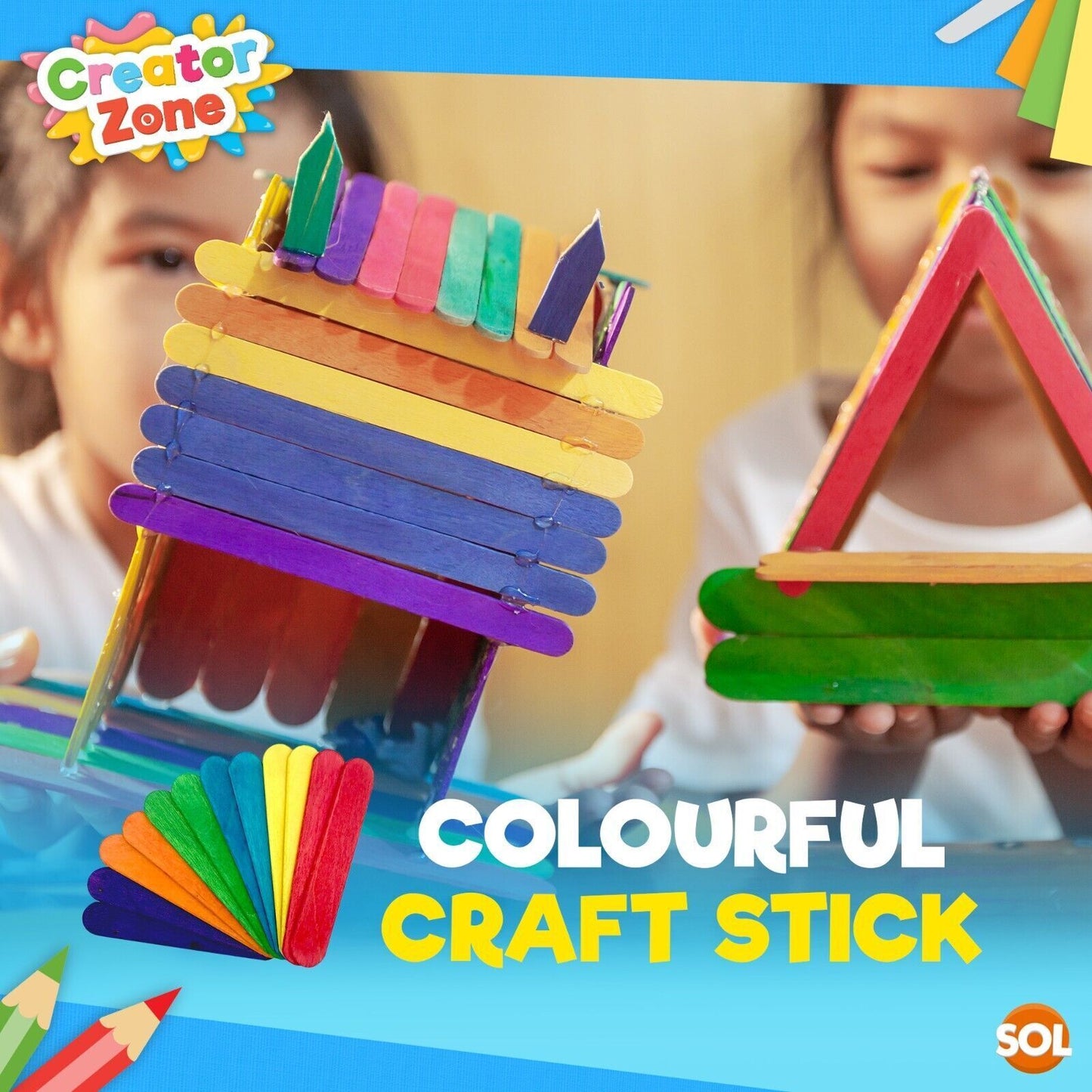 200 Coloured Natural Ice Lolly Lollipop Sticks Wooden Model Craft Sticks 80x14mm