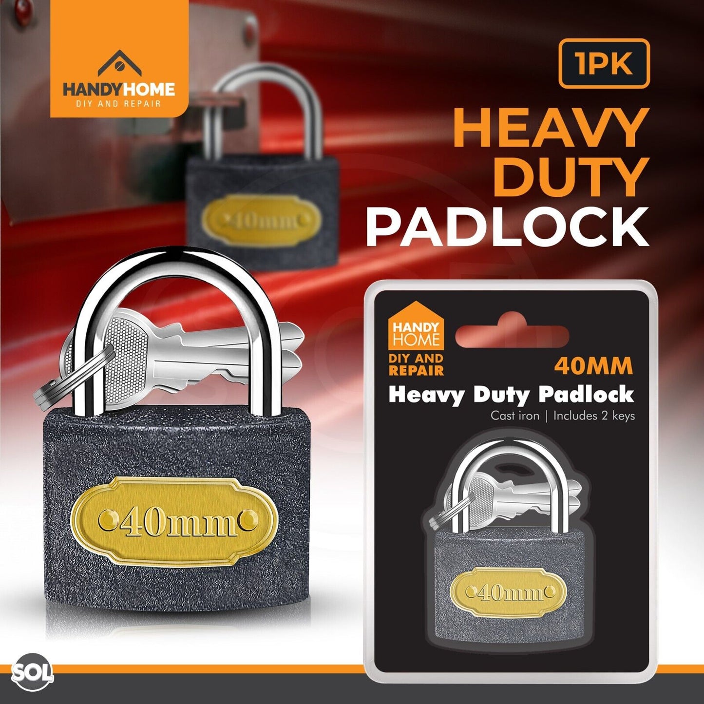 1-6 Padlock 40mm Heavy Duty Iron Outdoor Shed Safety Security Shackle Lock 4 Key