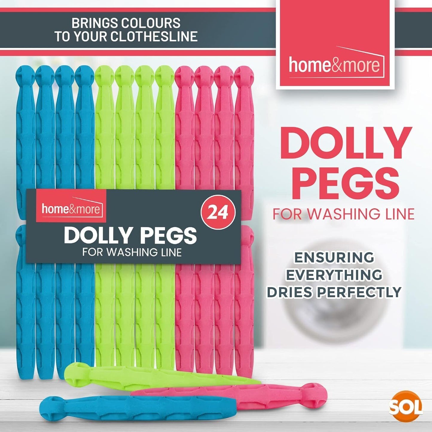 Dolly Pegs Durable Plastic Laundry Washing Clothes Line | 24 Pack