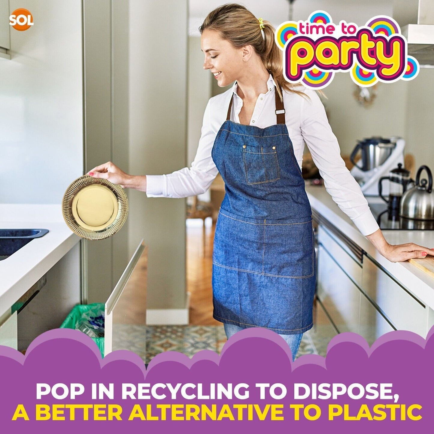 12-48pk Gold Silver Paper Plates 9 Inch Round Disposable Party Tableware Events