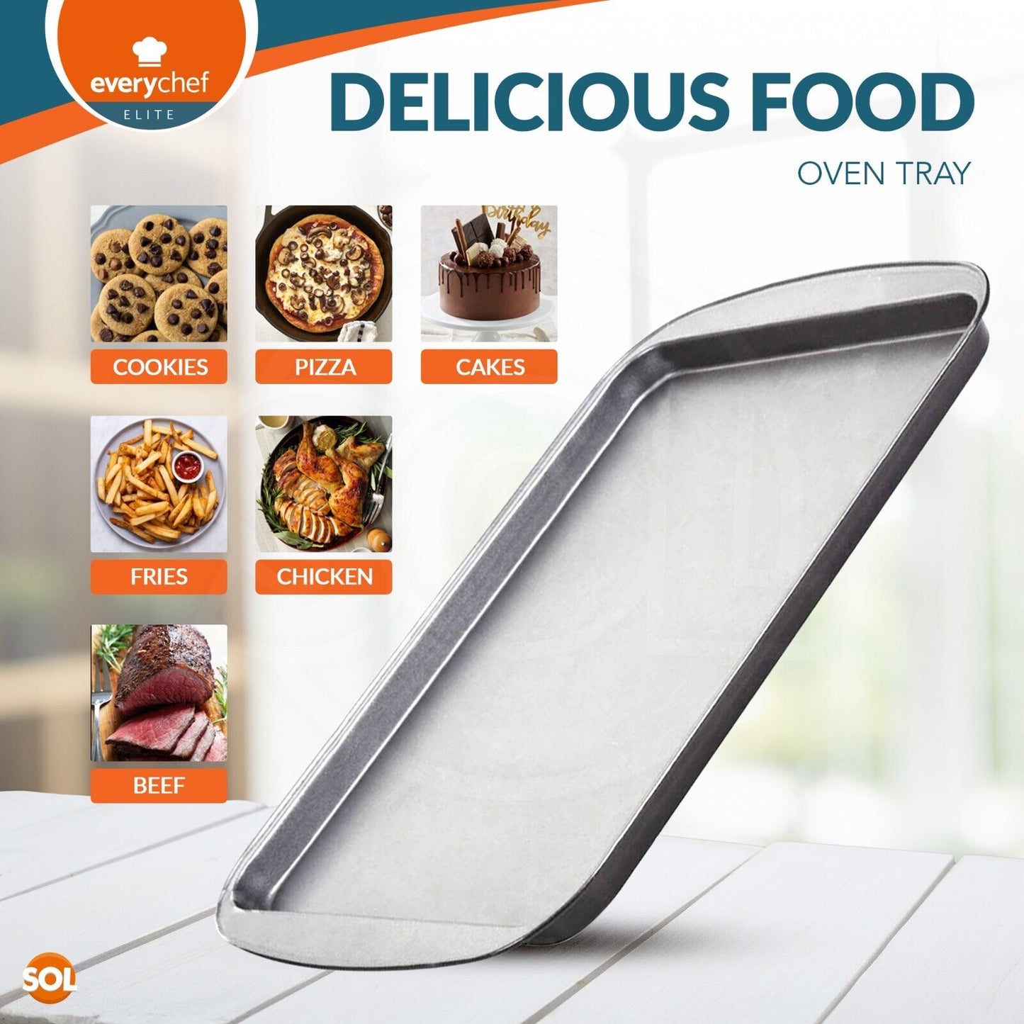 2-4 Oven Tray Set 38x25cm Large Roasting Pan Baking Bakeware Kitchen Steel Sheet