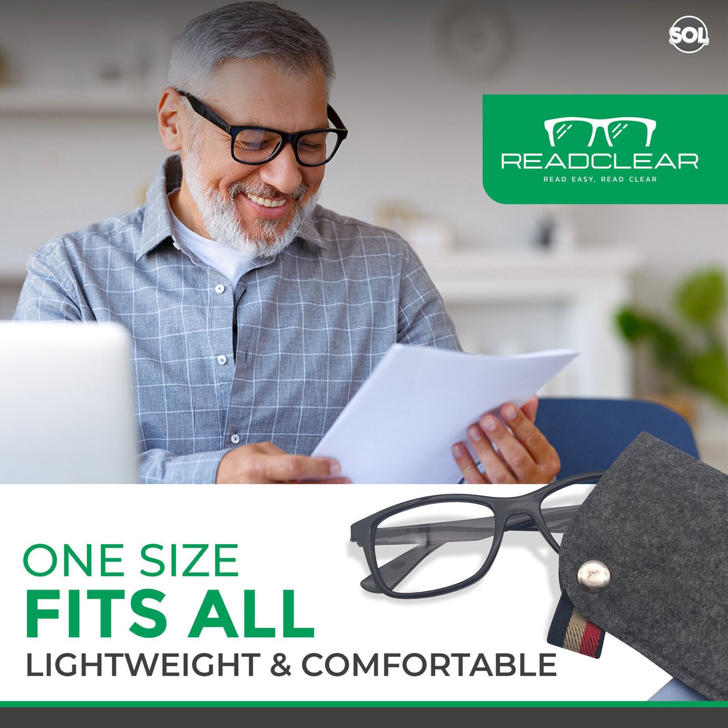 Thin Reading Glasses 2.0+ Strength, Unisex with Glasses Case and Glasses Cloth