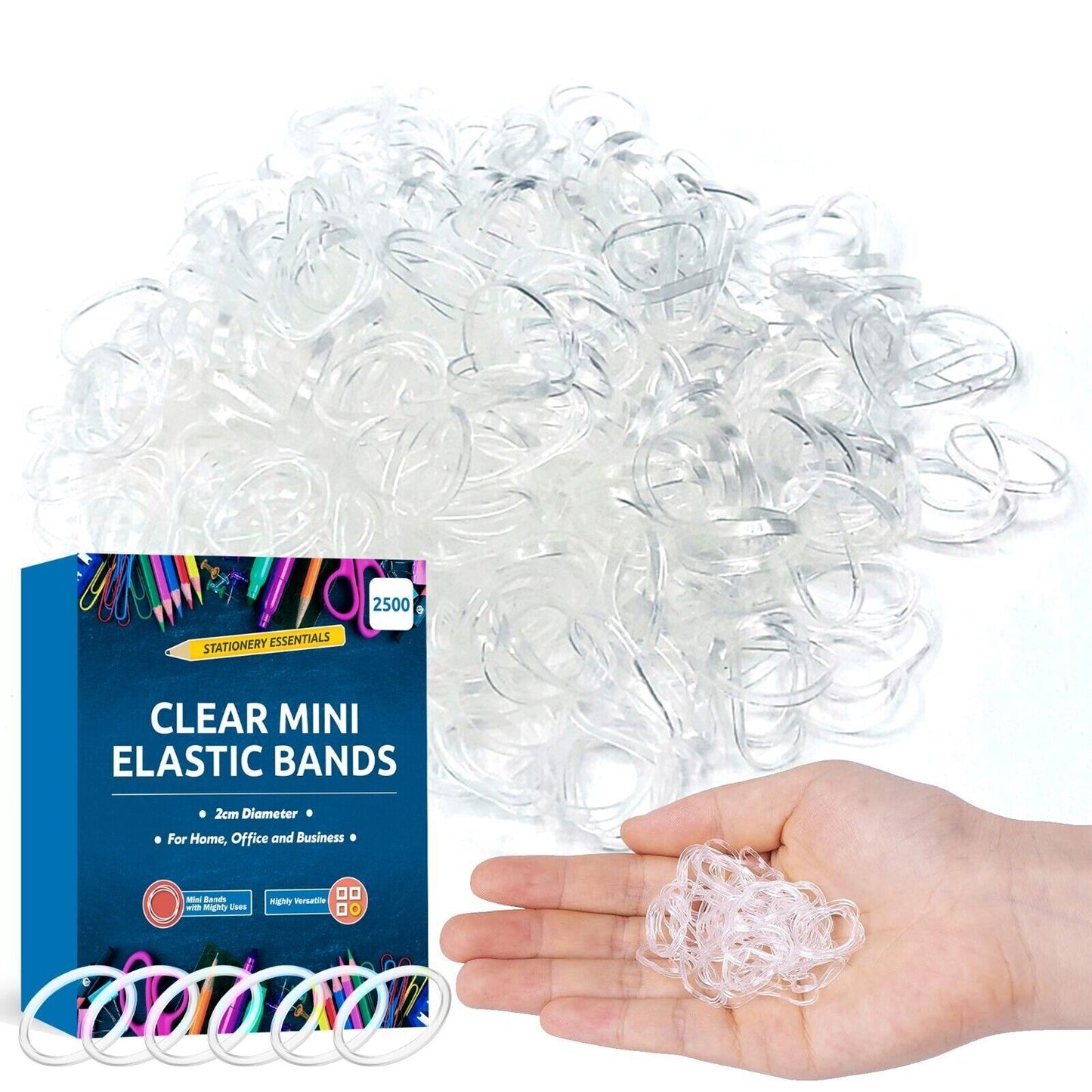 2500pk Clear Small Elastic Hair Bands | Mini Rubber Girl Braids Braiding Plaits