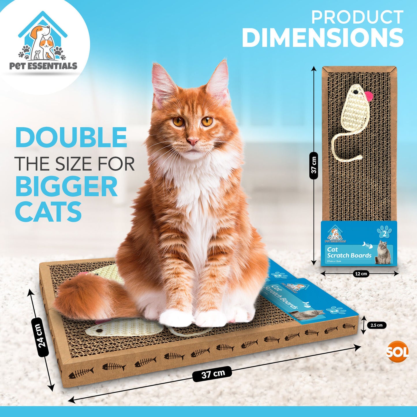 2pk Cat Scratcher Pads | Kitten Scratching Board Mat Cardboard Bed Pet Play Toy