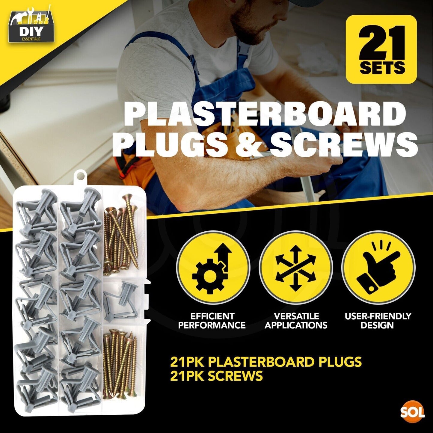 Cavity Wall Plugs and Screws Set – 21 Pack