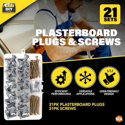 Cavity Wall Plugs and Screws Set – 21 Pack