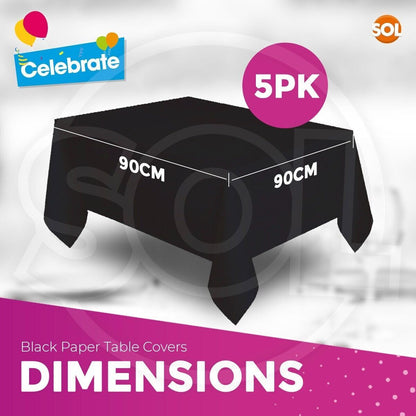 5-10 Black Paper Table Cloths Square Disposable Birthday Party Tablecloth Covers
