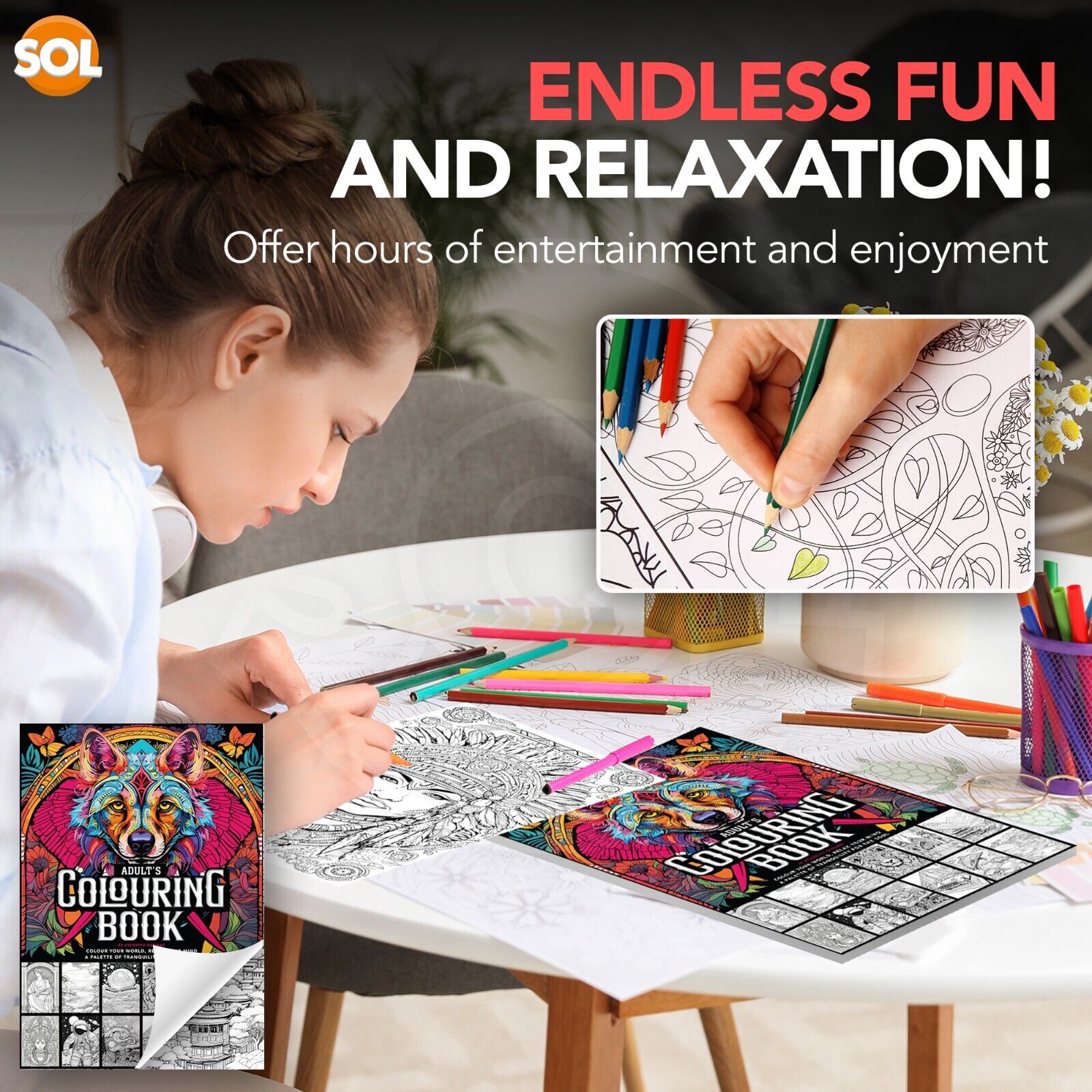 80 Pages Colouring Books for Adults A4 Anti-Stress Mind Relaxing Colour Therapy