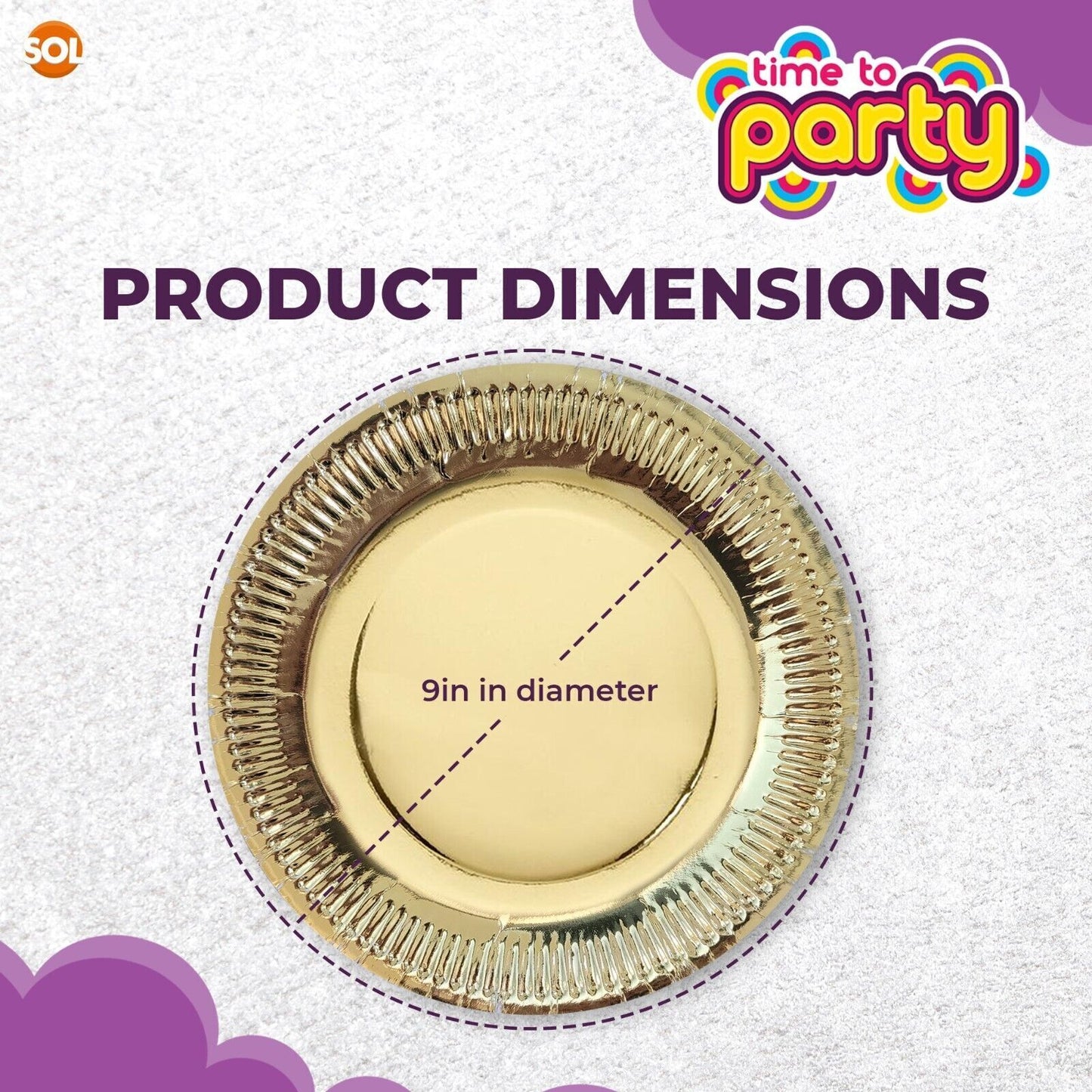12-48pk Gold Silver Paper Plates 9 Inch Round Disposable Party Tableware Events