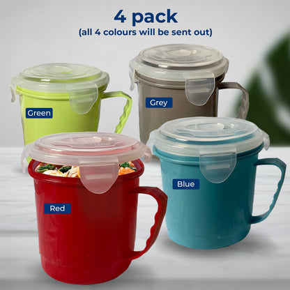 4 Microwave Soup Mug 700ml Food Porridge Bowl Cup Container Airtight Clip Lock