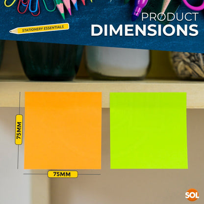 400-4800 Neon Coloured Sticky Notes 76x76mm Remove It Super Sticky Post Pads Set