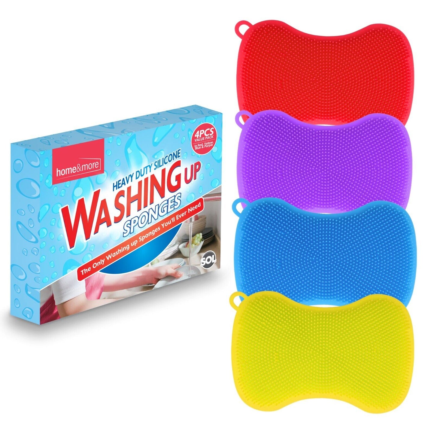4-8PK Silicone Dish Washing Up Sponge | Kitchen Scrubber Pot Pan Cleaning Brush