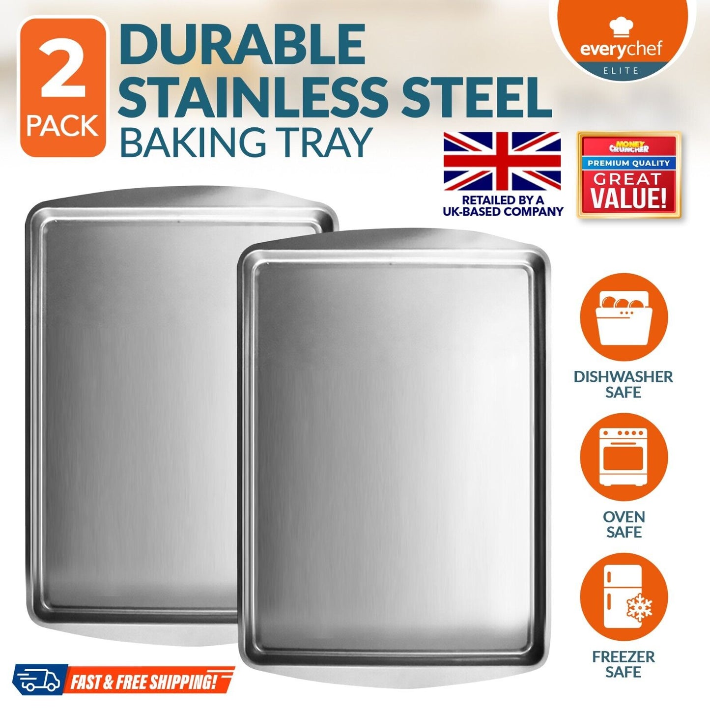2-4 Oven Tray Set 38x25cm Large Roasting Pan Baking Bakeware Kitchen Steel Sheet