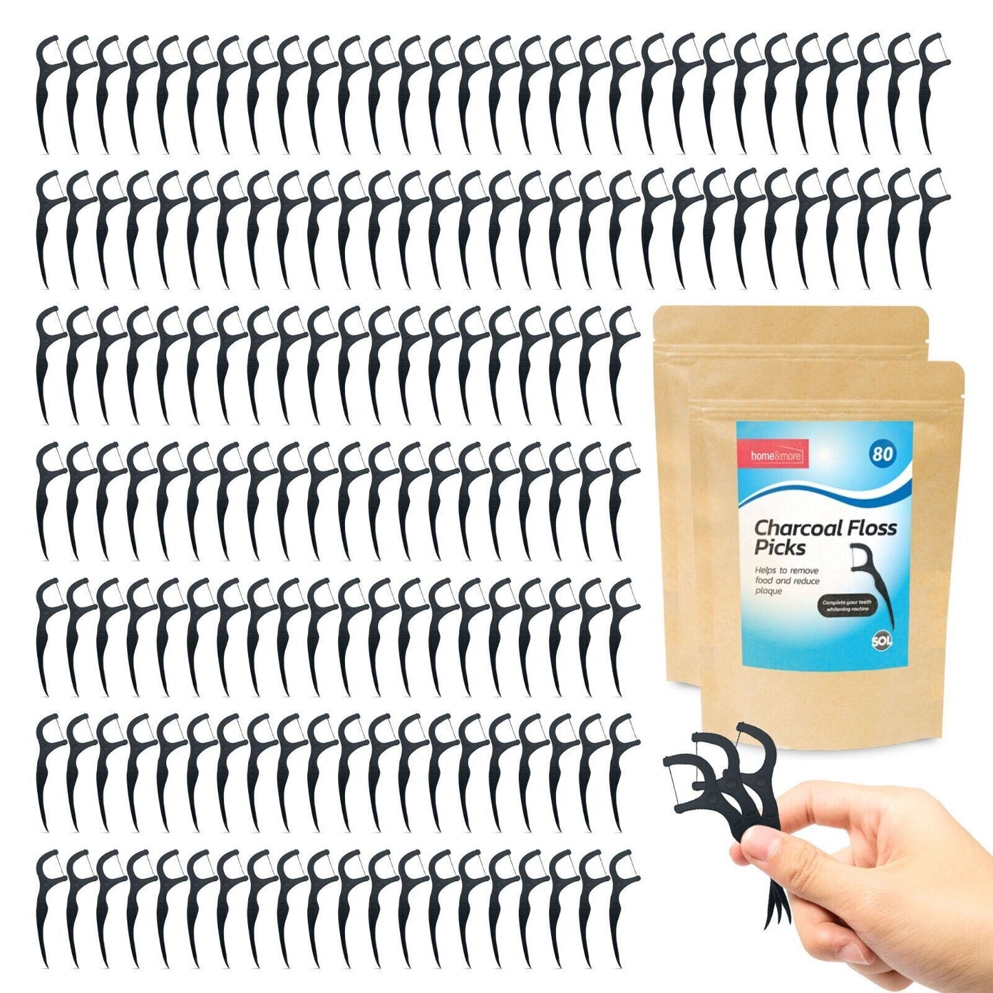 160pk Charcoal Dental Floss Sticks Interdental Tooth Harp Teeth Picks Oral Care