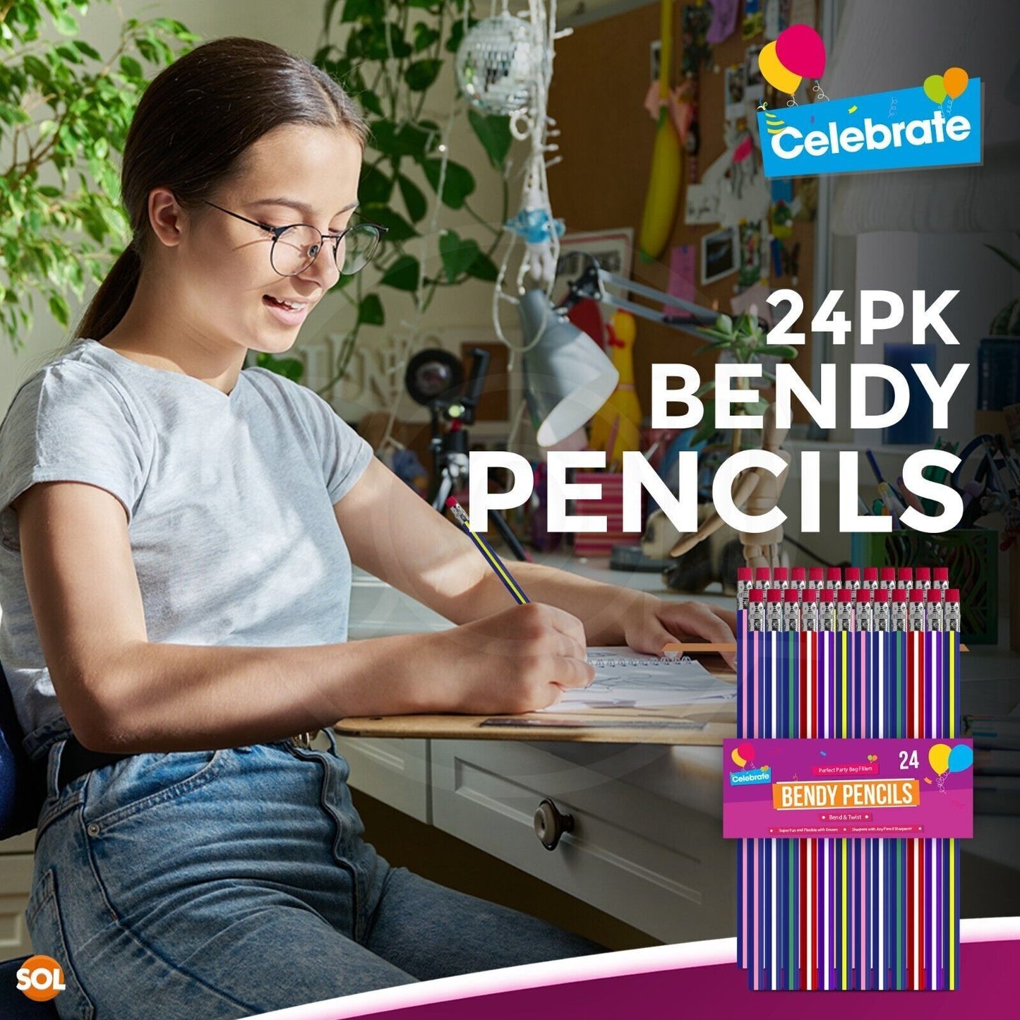 24-48 Soft Flexible Bendy Pencils with Erasers | Magic Bend Kids Children School