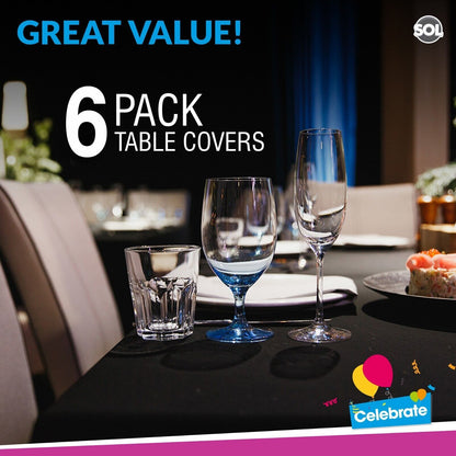 6pk Black Plastic Table Covers Tablecloth Disposable Wipe Clean Party Tablecover