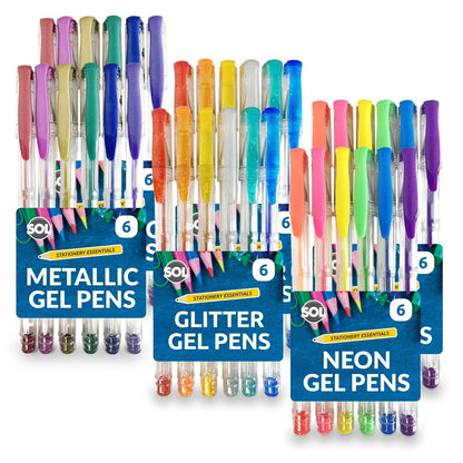 Gel Pens Set | Neon, Glitter & Metallic Colours for Writing and Colouring | 36 Pack
