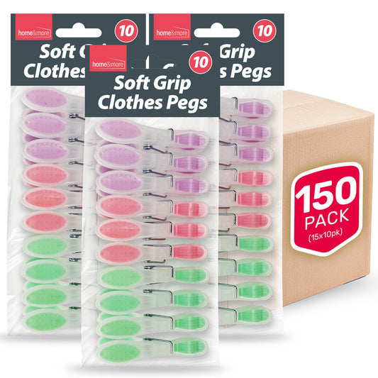 150 Pack Soft Grip Clothes Pegs Strong Plastic Laundry Rubber Clips Washing Line