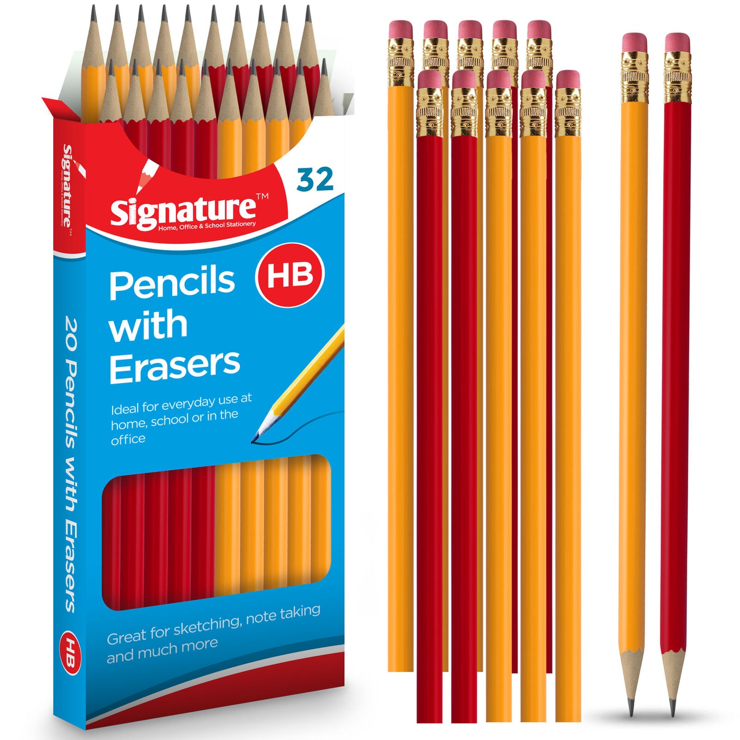 16-96 Strong HB Pencils with Eraser Rubber Tips Office School Drawing Art Craft